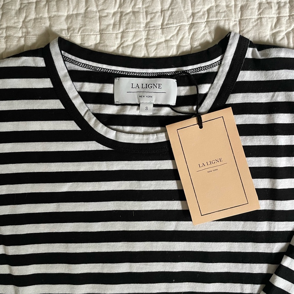 SOLD La Ligne Black and White Monochrome Striped Tee, Brand New With Tags